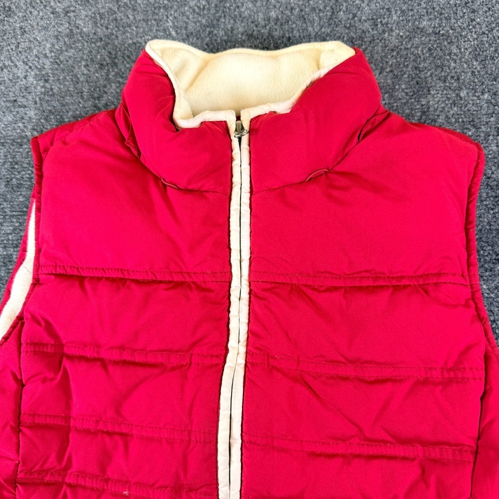 Ann Taylor Loft Puffer Vest Medium Red Fleece Lined Hiking Full Zip Mock Neck